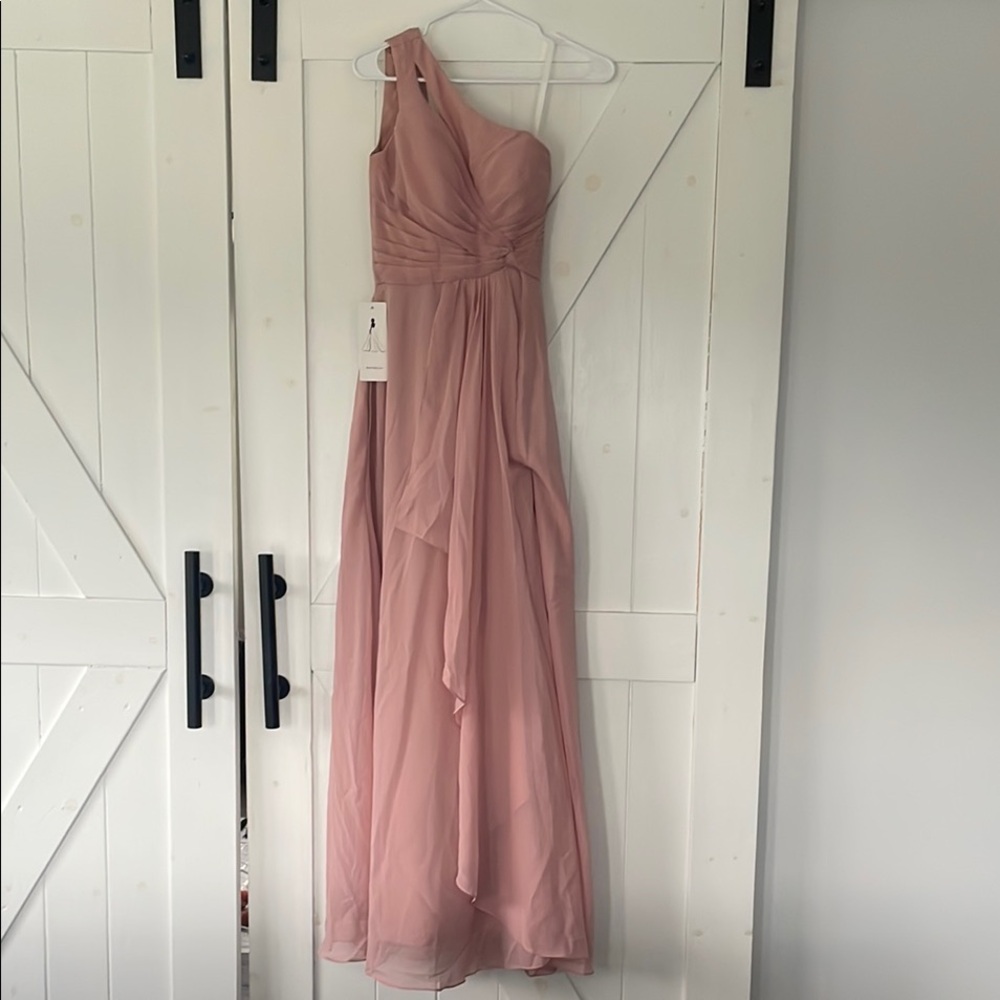 Raseal Chiffon One Shoulder Bridesmaid Dress with Pleated Bodice